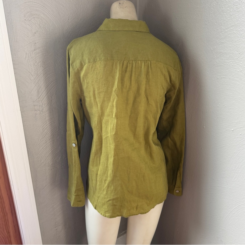 J. Jill "I love linen" button down shirt, olive color, size XS, linen - Picture 6 of 11